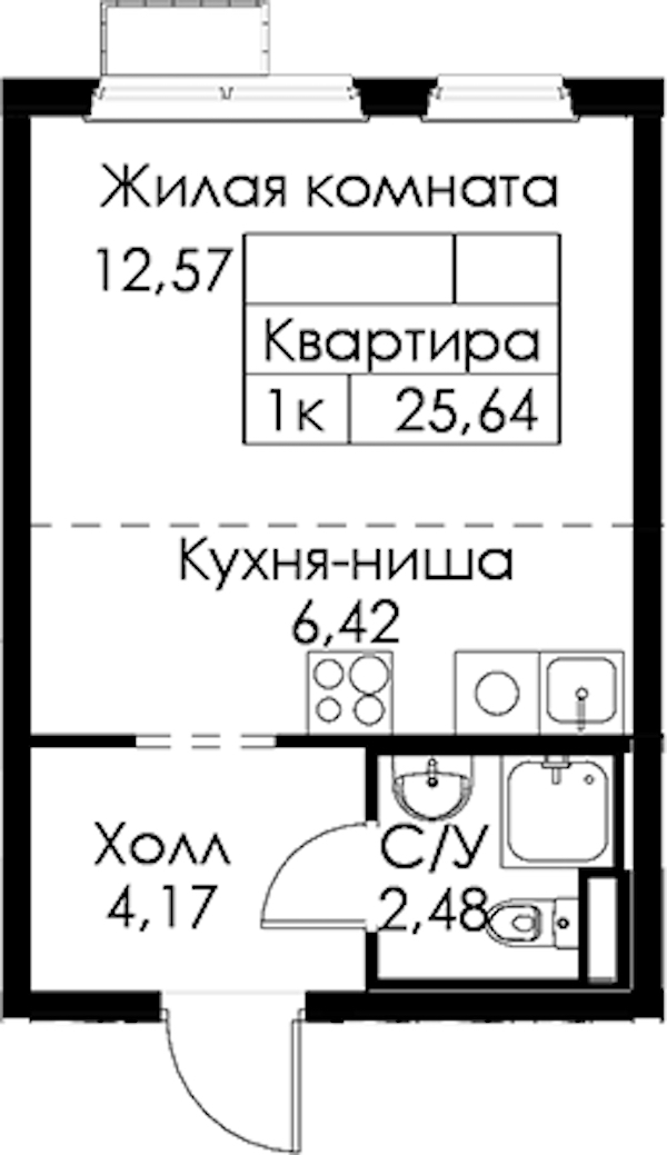 Квартира студия 25.64 м², 2/15 эт., ЖК «Янинский лес»